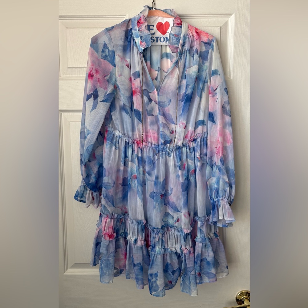 Floral Tiered Mini Dress in Blue & Pink